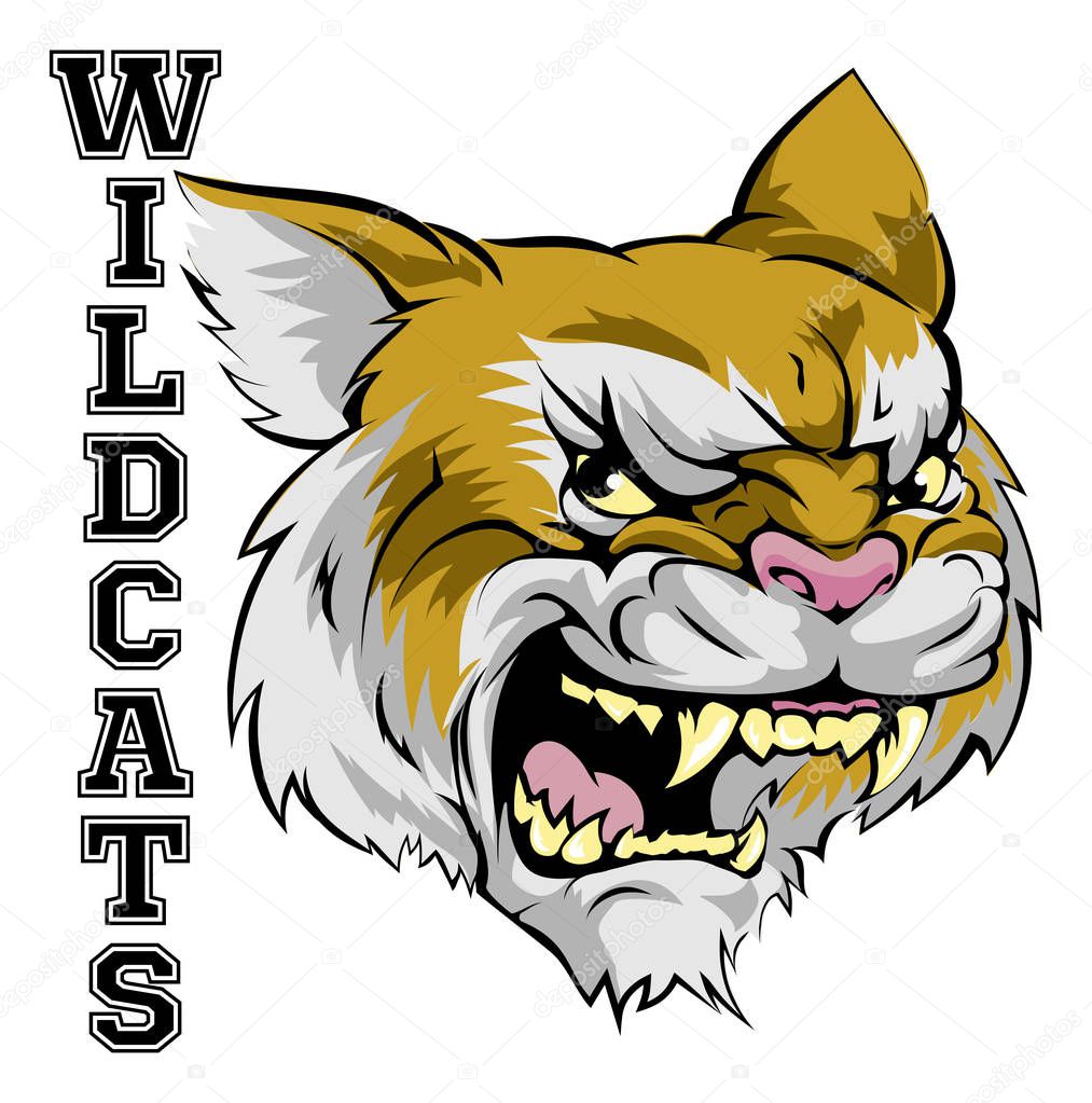An illustration of a cartoon wildcat sports team mascot with the text Wildcats