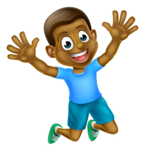 Happy Cartoon Black Boy springen — Stockvector