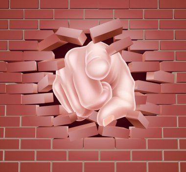 Kırmızı tuğla duvar Breaking el işaret