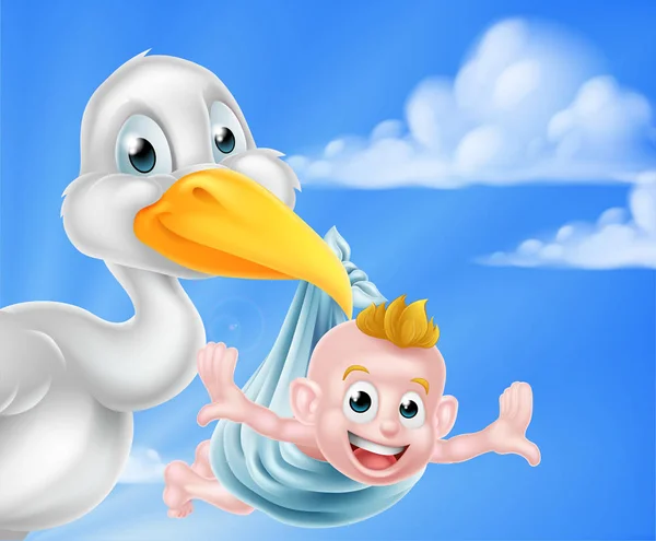 Cartoon ooievaar Holding baby — Stockvector