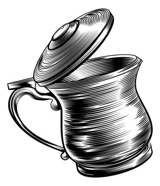 Woodcut Bira Stein Tankard 