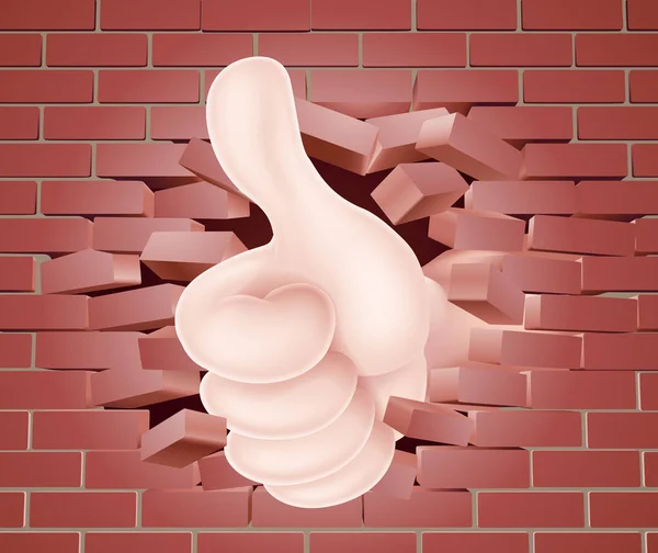 Pouce la main à travers le mur — Image vectorielle