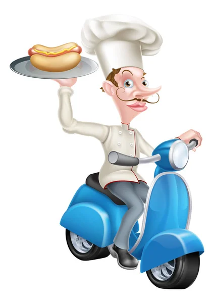 Chef a Scooter moped hot dog — Stock Vector