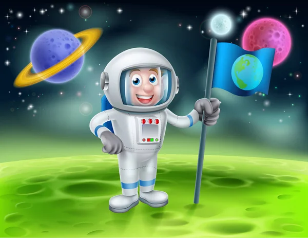 Cartoon astronauta alieno luna scena — Vettoriale Stock