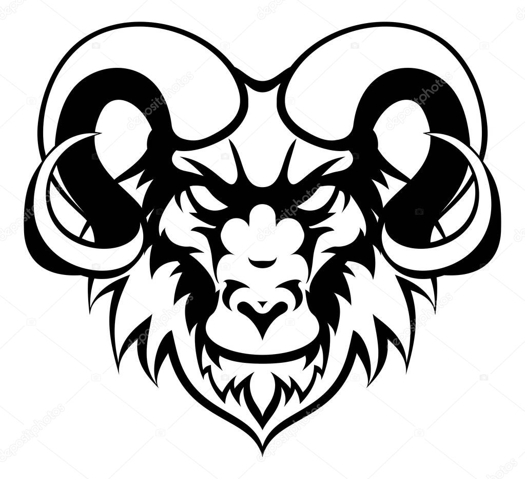 An illustration of a ram animal mean sports mascot head