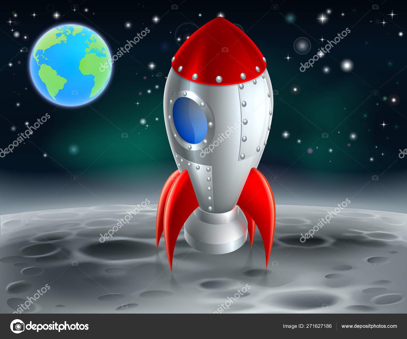 Cartoon Rocket on the Moon Stock Vector Image by ©Krisdog #271627186