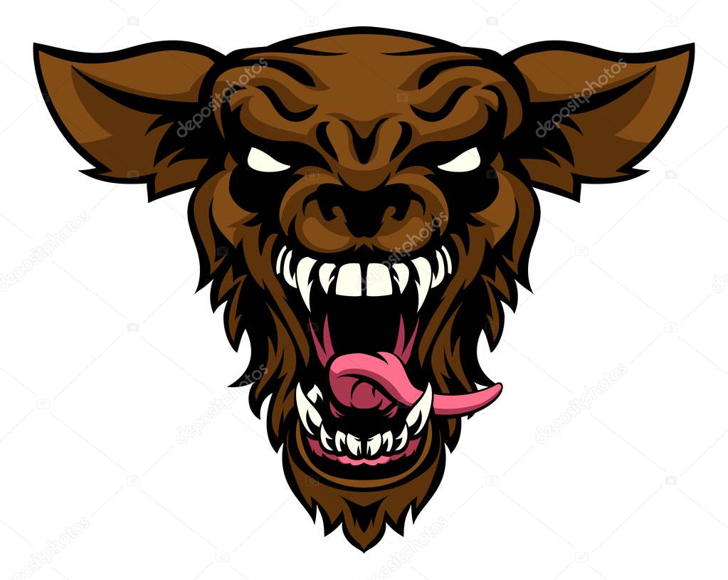 A cartoon scary wolf or werewolf sports mascot creature animal character