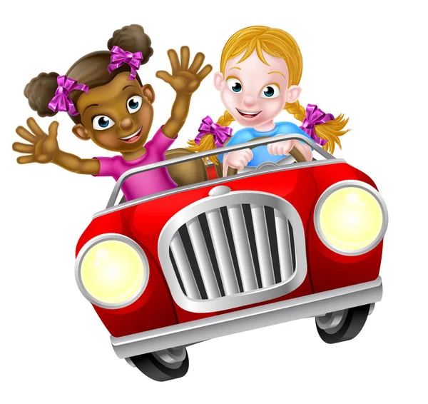 Cartoon meisje kinderen rijden auto — Stockvector