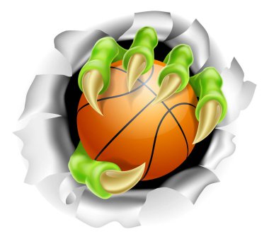 Basketbol topu ile Claw arka planda Breaking