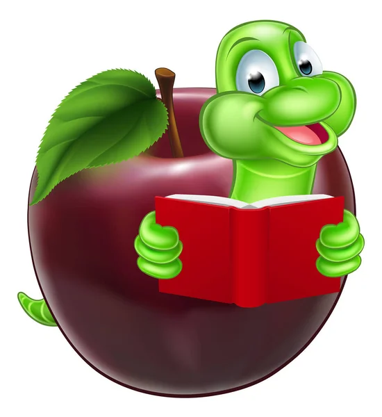 Cartoon Pomme vers de bibliothèque — Image vectorielle
