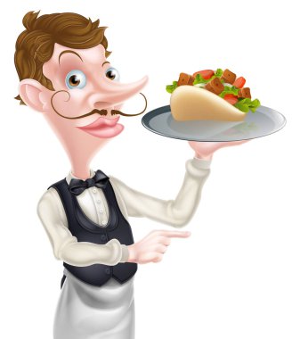 Karikatür Kebap Pita garson Işaret