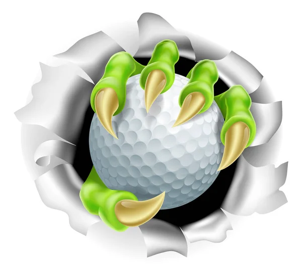 Claw with Golf Ball Breaking out Of Background — Stock Vector