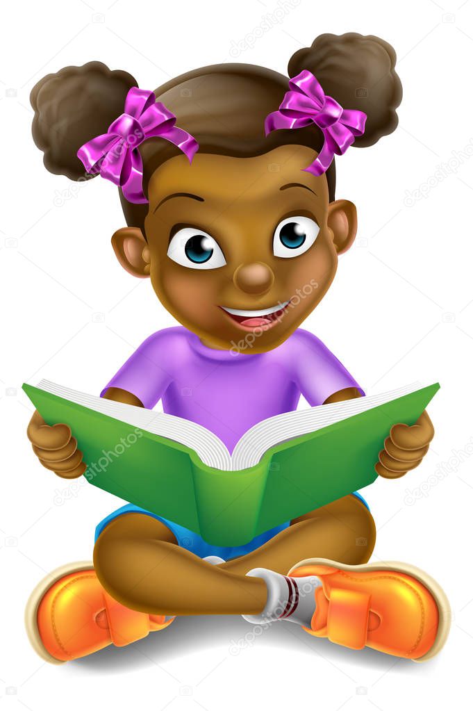 Cartoon Girl Reading Book