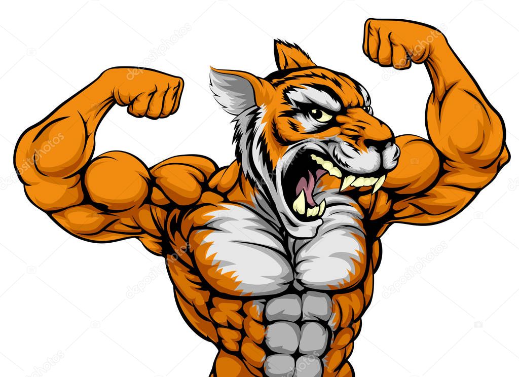 A strong tiger animal sports mascot ready for a fight
