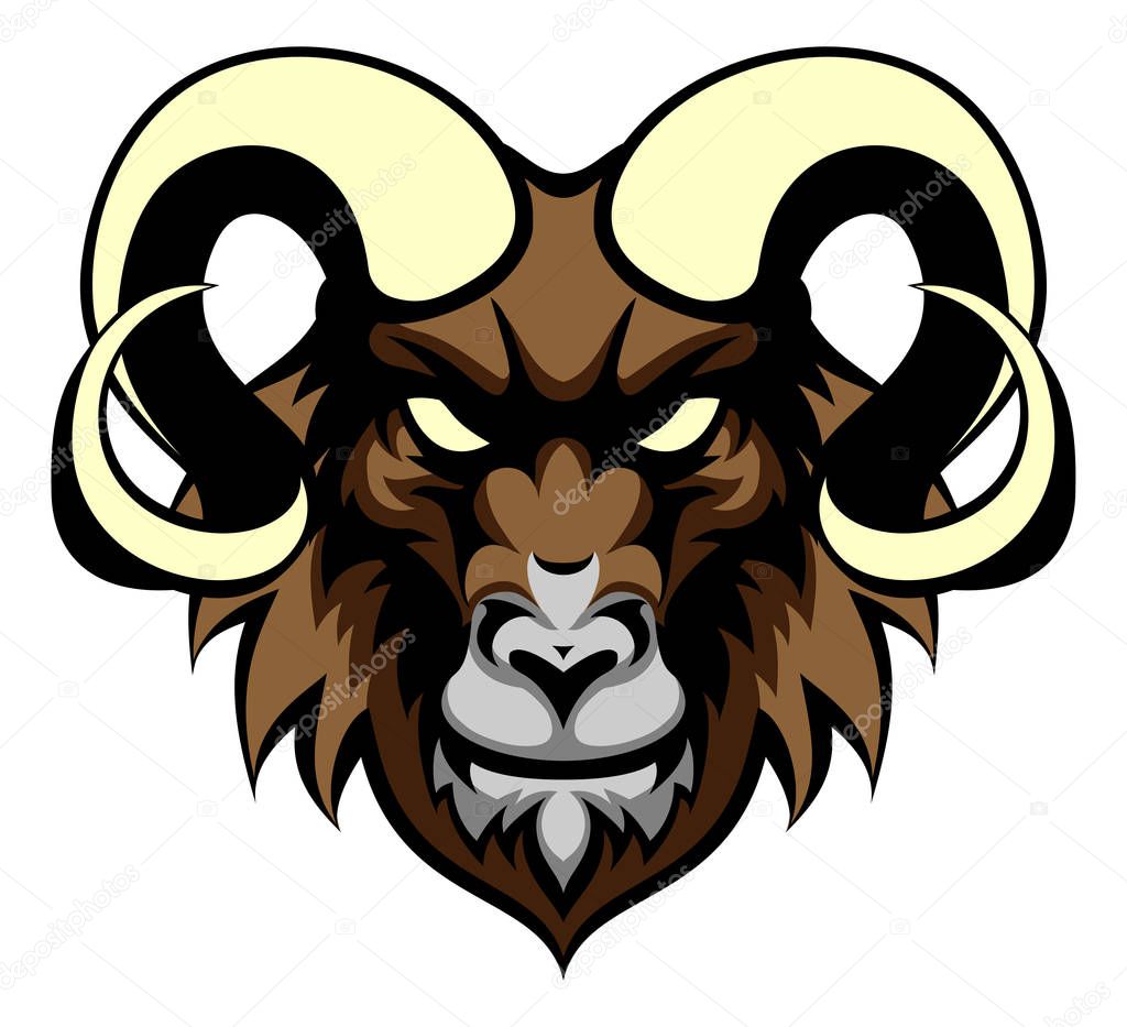 An illustration of a ram animal mean sports mascot head