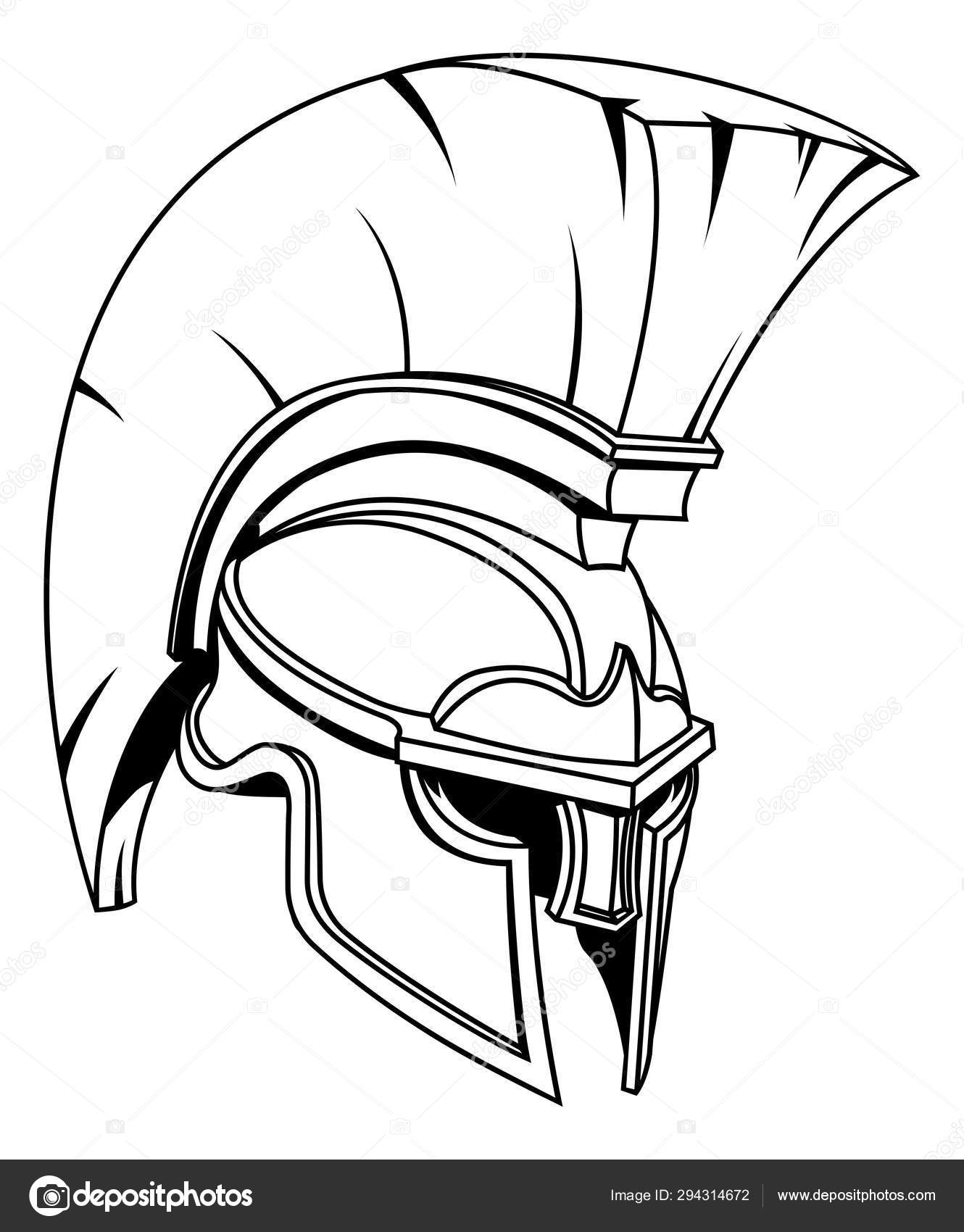 helmet of the spartan, vintage logo line art concept black and white color,  hand drawn illustration 24662061 Vector Art at Vecteezy