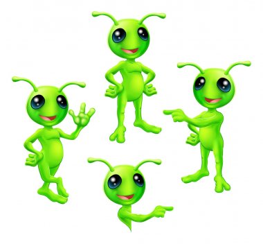 Karikatür Yeşil Alien Set