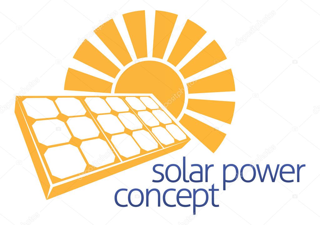 A concept icon of sun and solar energy panel photovoltaics cell