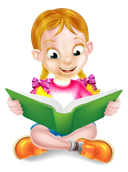 Cartoon Girl lettura libro incredibile — Vettoriale Stock