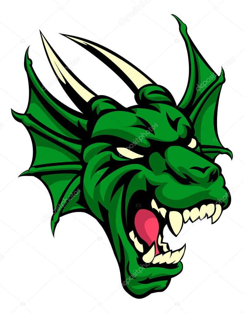 An illustration of a dragon animal mean sports mascot head