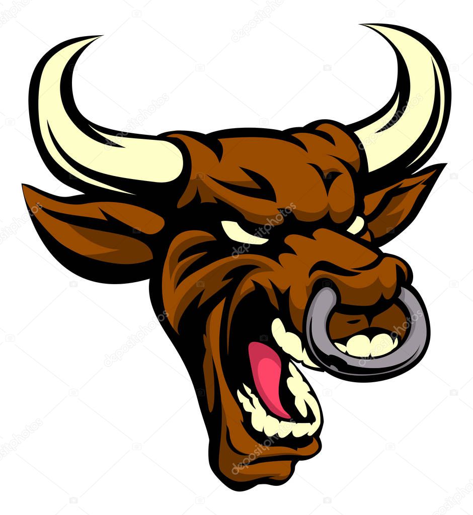 An illustration of a bull animal mean sports mascot head