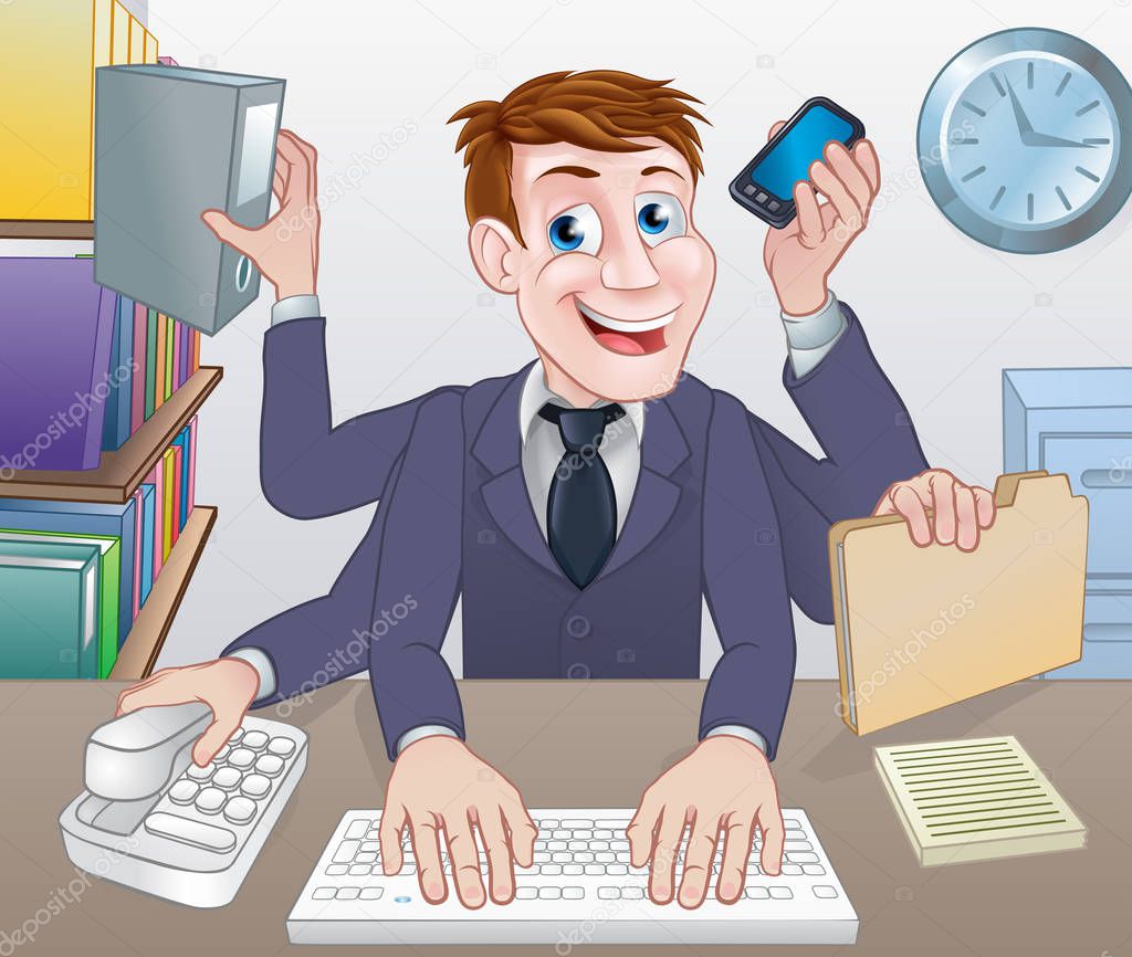 Multitasking Business Man Cartoon