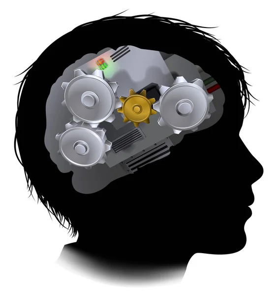 Machine Workings Gears Cogs mózg dziecko — Wektor stockowy