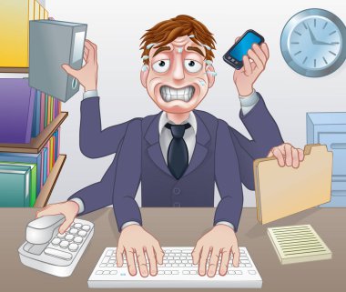 Stresli Overworked Multitasking İş Adamı
