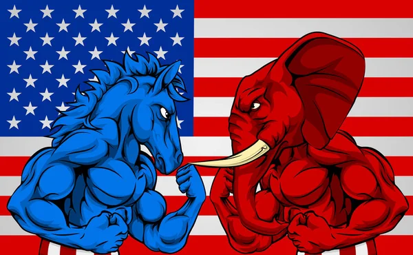 Política American Election Concept Burro vs Elefante — Archivo Imágenes Vectoriales