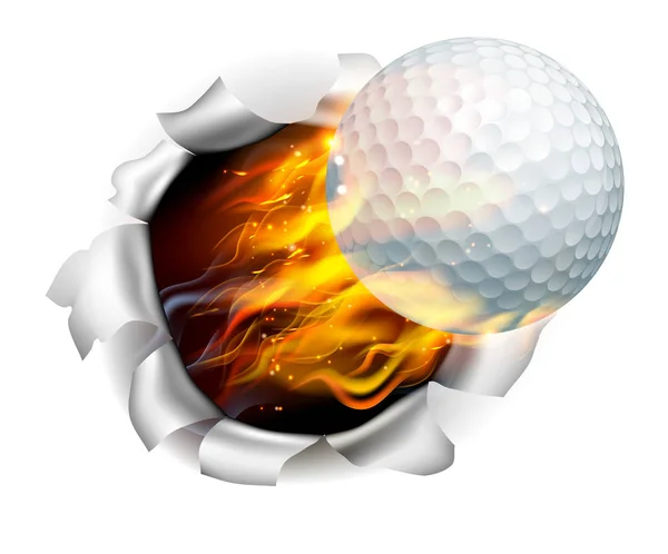 Flaming Golf Ball Tearing a Hole in the Background — Stock Vector