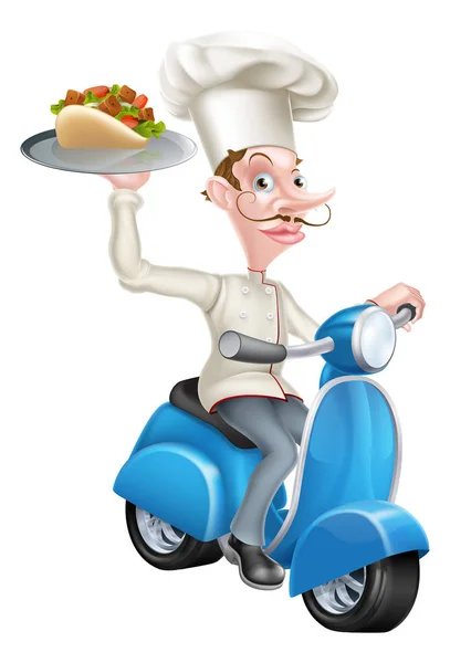 Chef on Scooter Moped Delivering Gyro Kebab — Stock Vector