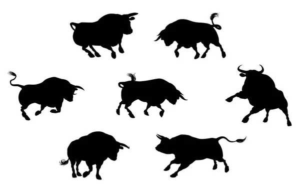 Gedetailleerde Bull Silhouetten — Stockvector