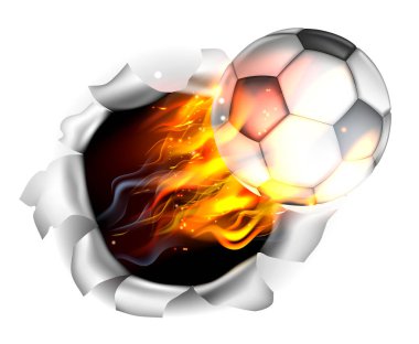 Flaming Futbol Futbol Topu Arka Planda Bir Delik Yırtma