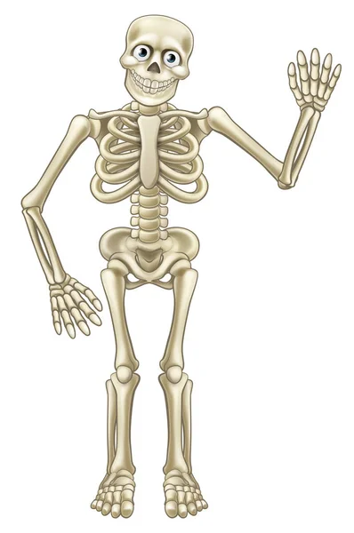 Desenhos animados Halloween Esqueleto Acenando — Vetor de Stock