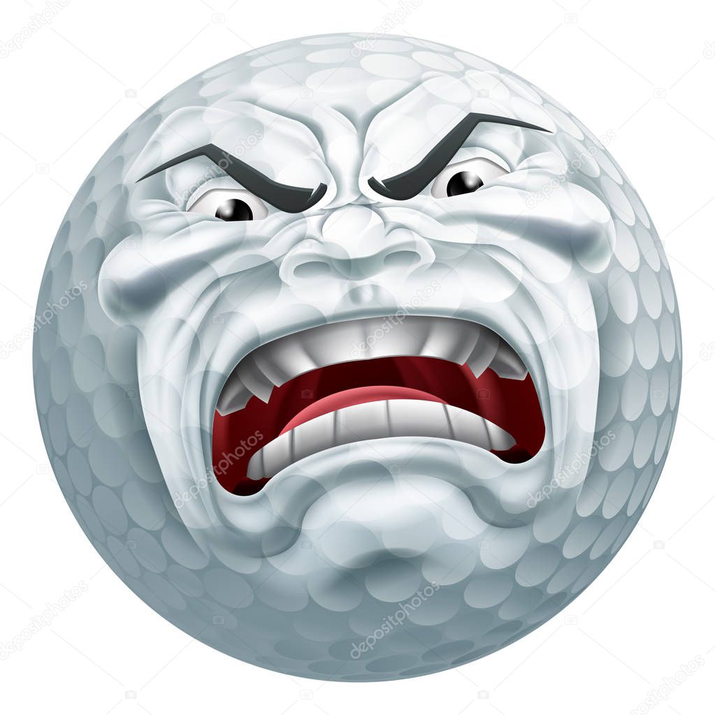 An angry mean looking golf ball sports cartoon mascot character