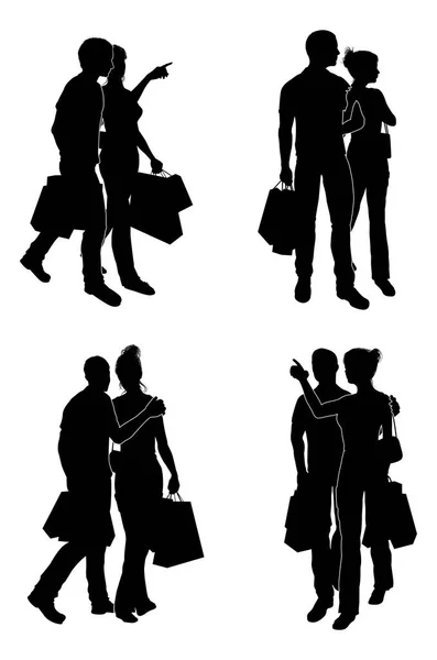 Shopping Stellen Silhouetten — Stockvector