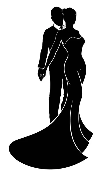 Mariage silhouette mariée et marié — Image vectorielle