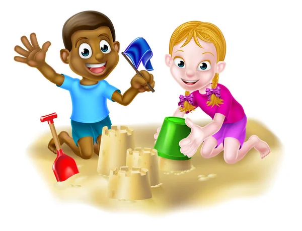 Мальчик и девочка на пляже — стоковый вектор