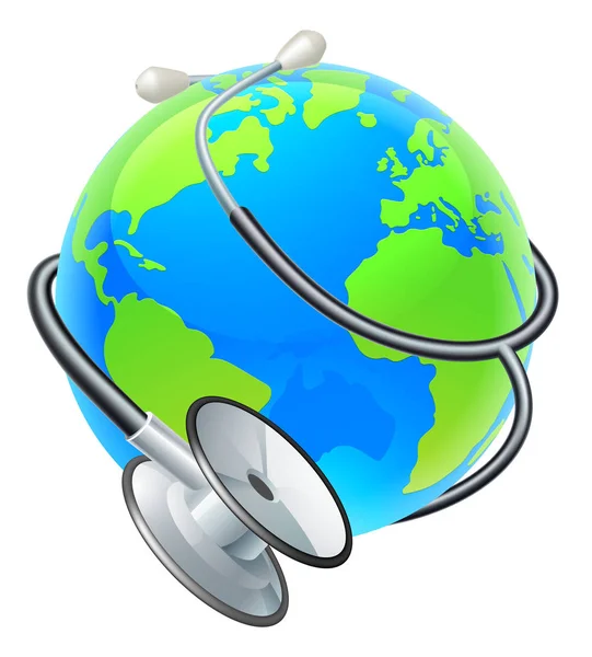 健康コンセプト聴診器地球世界グローブ — ストックベクタ
