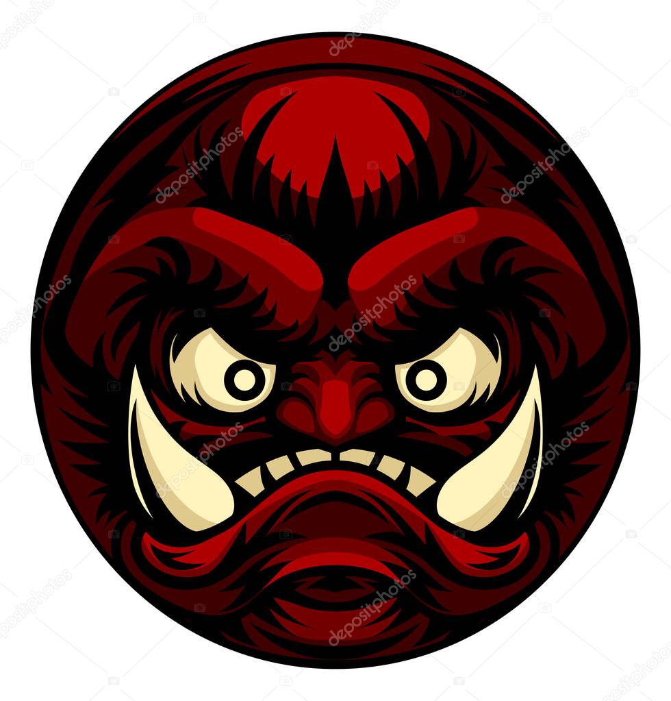 An illustration of a stylised troll or other monster face emoticon icon