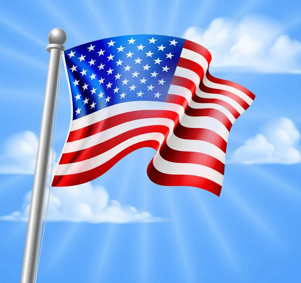 Bandera americana con cielo — Vector de stock