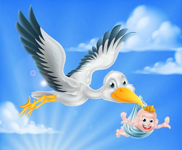 Stork flying holding baby — Stock Vector