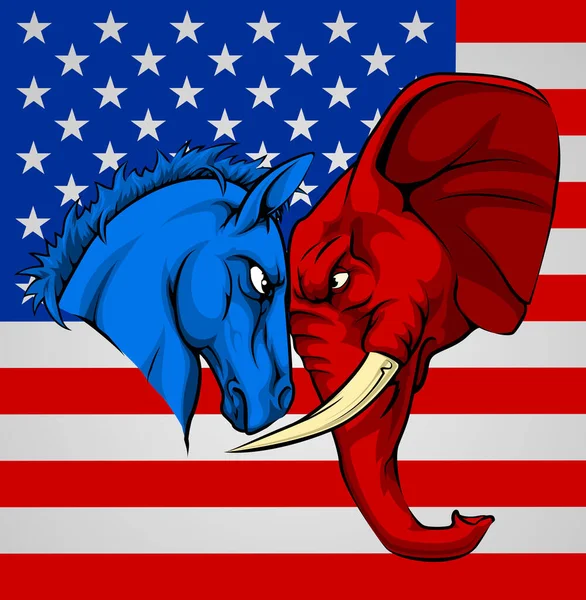 Elephant Donkey Democrat Republican Fight — Stock Vector