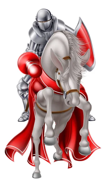 Jousting Knight en caballo blanco — Vector de stock