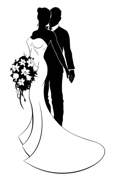 Bride and Groom Husband and Wife Wedding Silhouette — Stock Vector