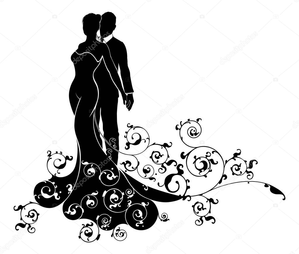 Bride and Groom Abstract Wedding Silhouette Design