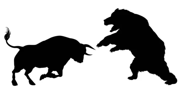 Ведмідь Versus Bull Silhouette Концепція — стоковий вектор