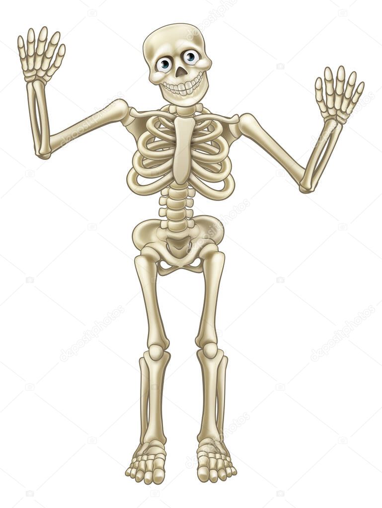 Skeleton Cartoon Waving Hands