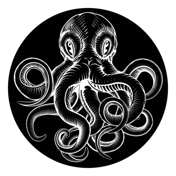 Octopus vintage woodcut engraved etched style — Stock Vector