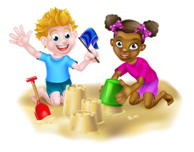 Çizgi film Çocukları Kumdan Kaleler Yapıyor